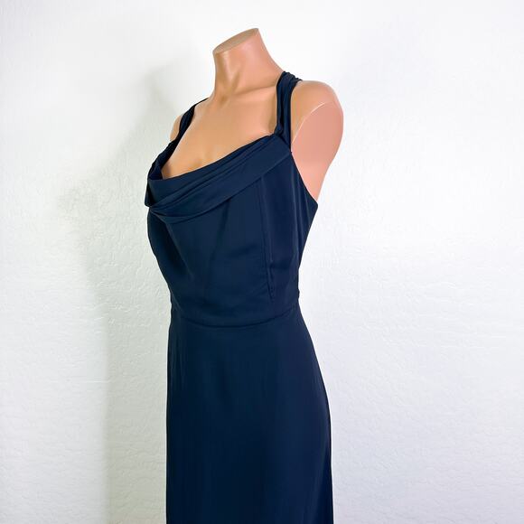 Thread Bridesmaid TH065 Chiffon Off Shoulder Maxi Dress Midnight Blue 24 W NWT - Picture 4 of 9
